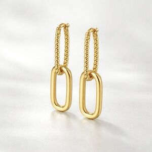 Chain Link Drop Hoop Earrings | 14K Gold Plated Minimalist Jewelry